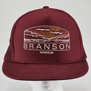 Vtg Branson Missouri Trucker Hat Maroon Rope Mesh Snapback Nissin Cap Polyester